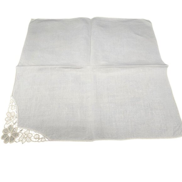 Vintage Cream Linen Napkins With Intricate Lace Floral Corners Set Of 4 JJ3964 - Picture 3 of 9